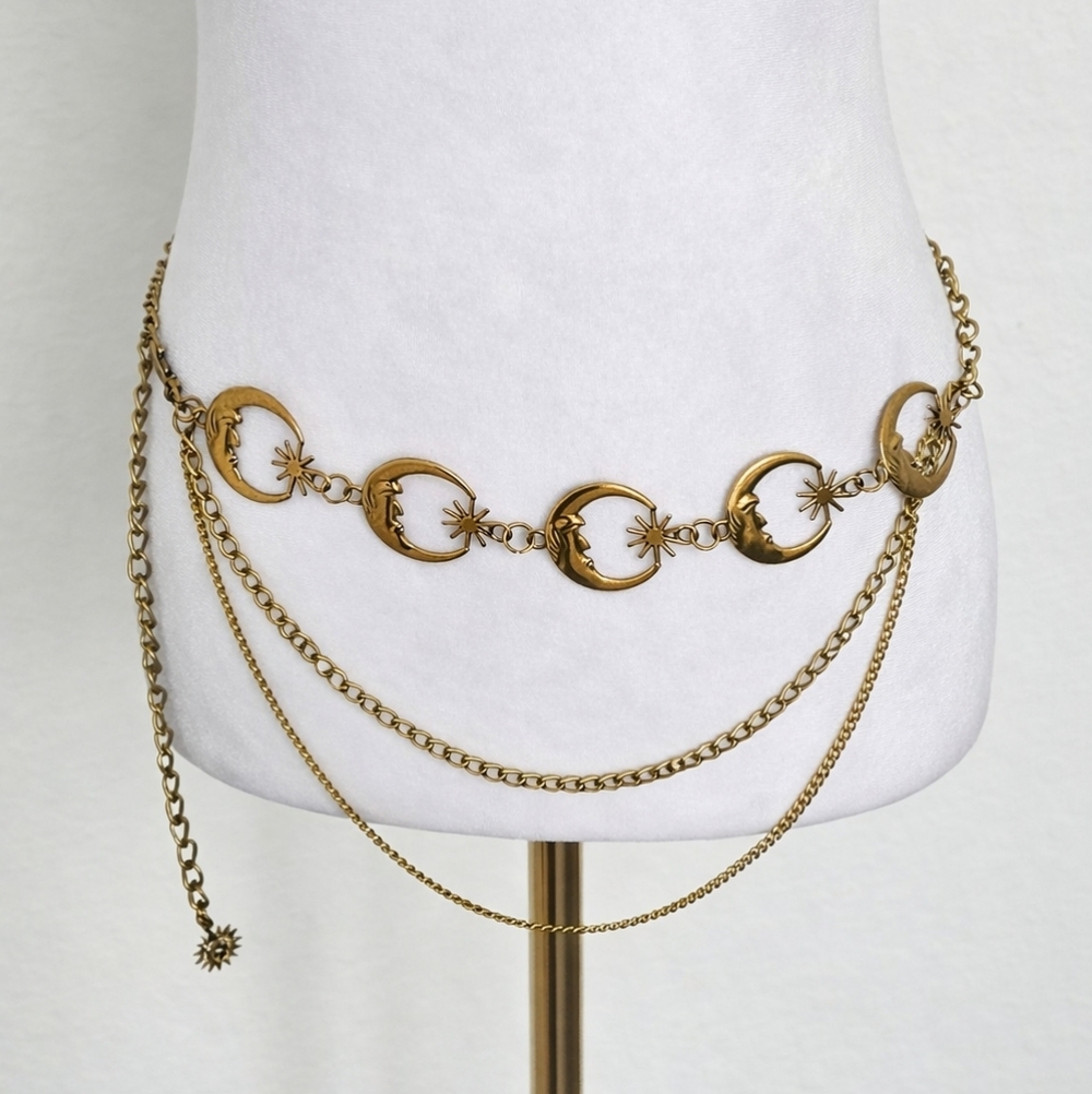 Vintage Gold Moon Sun Celestial Chain Belt NEW - Picture 5 of 10